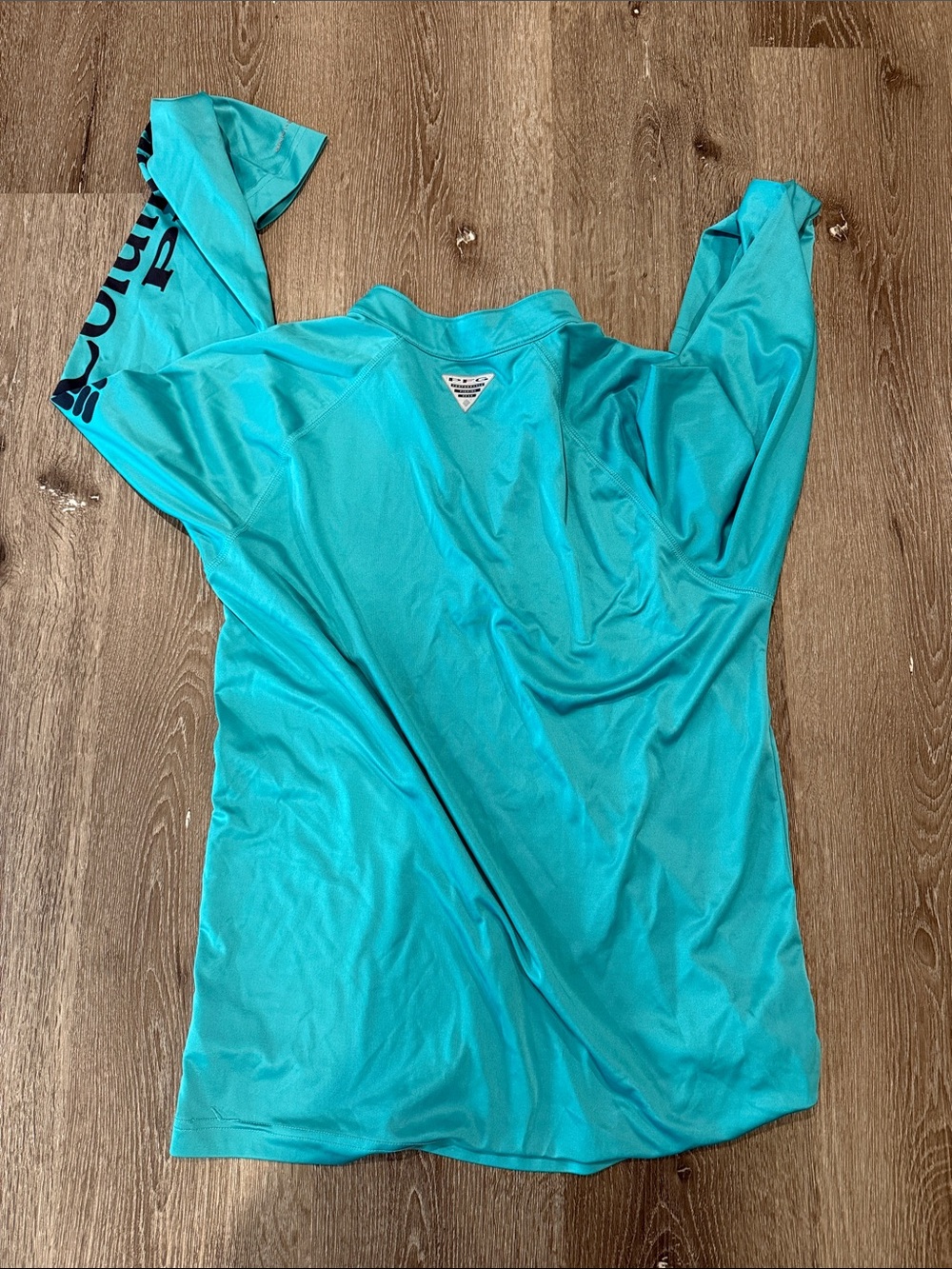 Columbia PFG Teal Quarter-Zip Long Sleeve Pullover - Picture 2 of 5